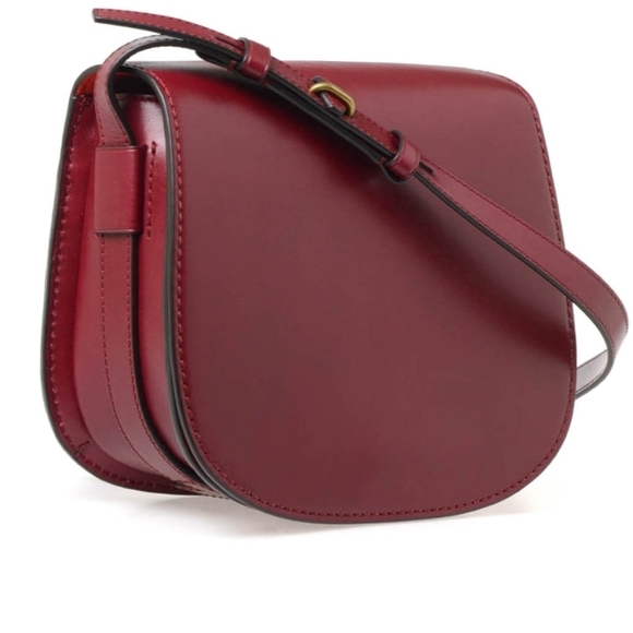 Tory Burch Handbags - Tory Burch Red Burgundy Smooth Leather Crossbody Saddle Shoulder Bag‎